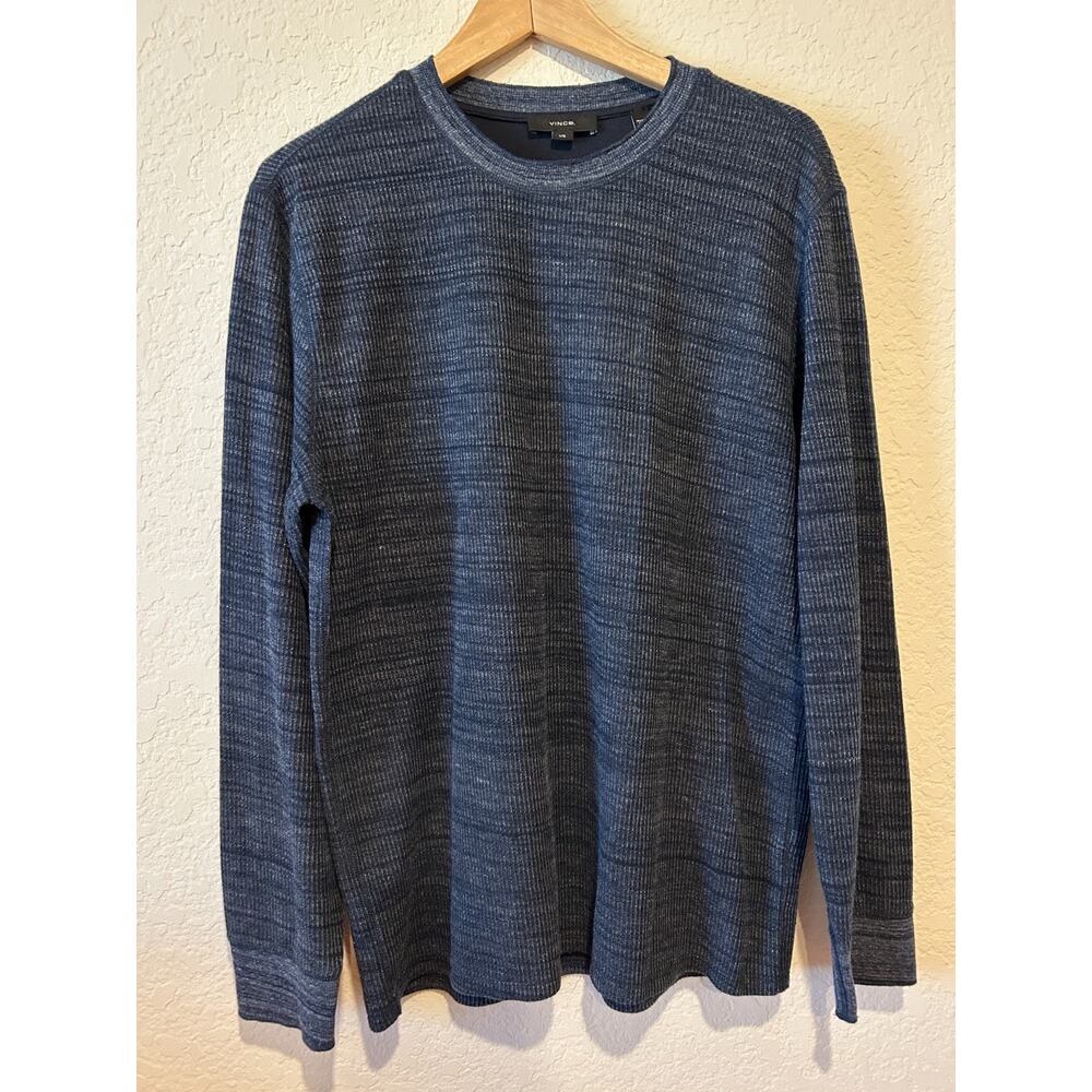Vince Thermal Pullover Sweater Sz L Heather Blue Preppy‎ Minimalist Quiet Luxury